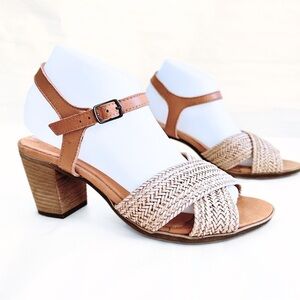 Mariella Boho Sandal Women 8M Ankle Strap Block Heel Leather Woven Italy Comfort